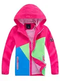 YOUNGSOUL Kinder Regenjacke mit Farbblock Mädchen Jungen Übergangsjacke Outdoorjacke Win und Wasserdicht Windjacke mit Kapuze Rose DE: 128-134 (Herstellergröße 130)