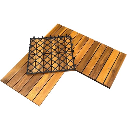 BURI 3qm Holzfliesen Balkonfliesen Holz Fliesen 30x30 cm - Balkonboden wetterfest aus Akazienholz - Terrassenfliesen mit Klicksystem für Terrasse Balkon (33 Stück = 3m²)