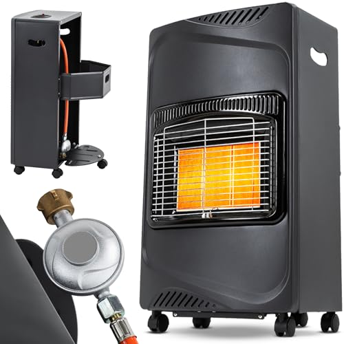 Heidenfeld Gasheizung Inferno GH100 | ? ????? ???????? - 4200 Watt - Heizstrahler - Gasheizung für Innenräume - Gasofen - Gasheizer - Gasflaschen bis 15 Kg - Gasschlauch (Schwarz)