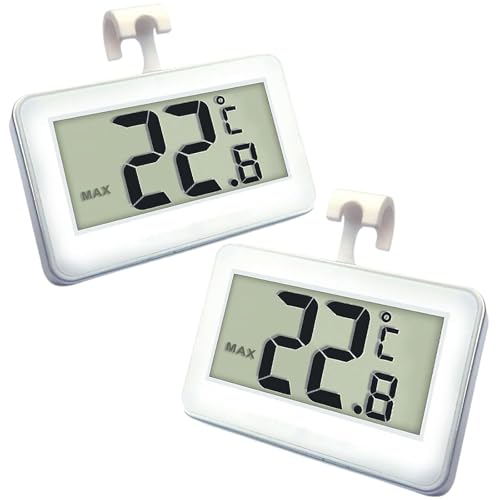 Kühlschrankthermometer, Digital Gefrierschrank Thermometer Mit Gefrierschrank Thermometer Einfach zu lesen LCD Display mit Max/Min Record Funktion Perfekt für Innen/Im Freien/Zuhause(Weiß-2)