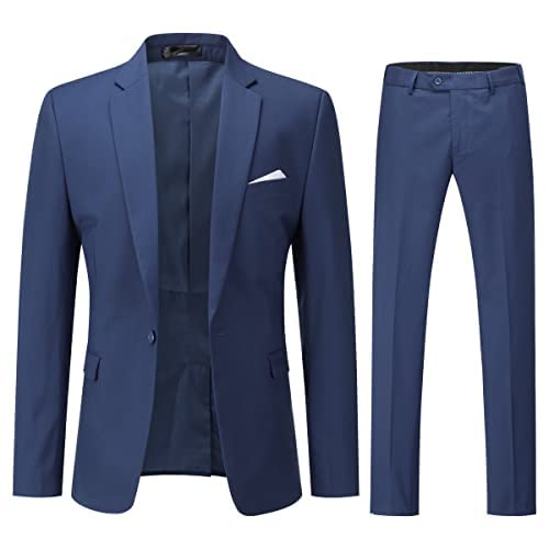 YOUTHUP Anzug Herren 2 Teilig Slim Fit Herrenanzug Business Hochzeit Modern Anzüge Sakko Anzughose, Marine, L