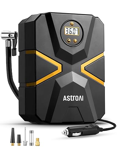 AstroAI Kompressor Auto Autoreifen Pumpe Luftpumpe 10,3 bar 12V DC mit Echtzeit-LCD-Display Voreingestellter Reifendruck Abschalautomatik Luftkompressor für Auto, Fahrräder, Motorrad, Ball