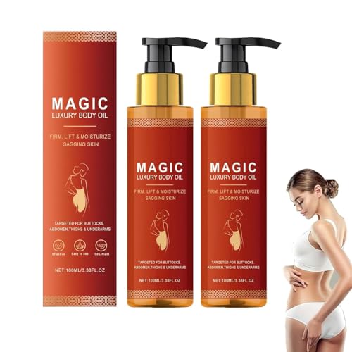 Magic Luxury Body Oil 100ml, Magic Body Strafting Oil, Feuchtigkeit und nahrhafte Creme, Spendet Feuchtigkeit und Reduziert Feine Linien An Wangen, Bauch, Oberschenkeln, Armen Rosenöl (2PC, 100ML)