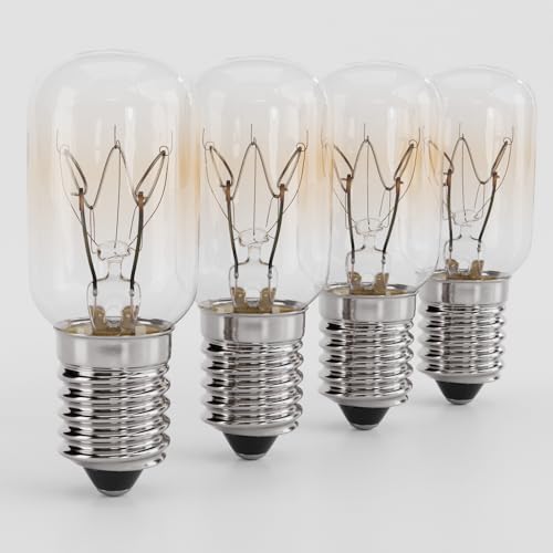 greate. 4x Kühlschranklampe 15W E14 warmweiß - Glühbirne für Nähmaschine, Dunstabzugshaube, Salzsteinlampe, Gefriertruhe - Kühlschrank Lampe mit T22 Kapsel, 90 Lumen & 2700K - Kühlschrank Birne