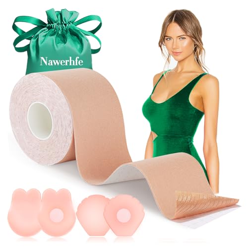 Nawerhfe Klebe BH Push Up Große Brust Boob Tape BH Rückenfrei Trägerloser BH Push Up 2 Wiederverwendbare Unsichtbar Silikon Brüste Nippelpads Body Tape