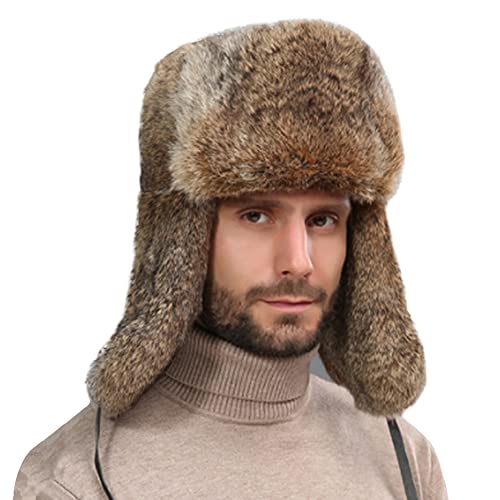 Qchomee Fliegermütze aus Kunstfell Pelzmütze Winddicht mütze Earflap Trapper Mütze Warm Bombermütze Trappermütze Fellmütze Russenmütze Russische Skimütze Herren Skating Outdoor,Braun,Einheits