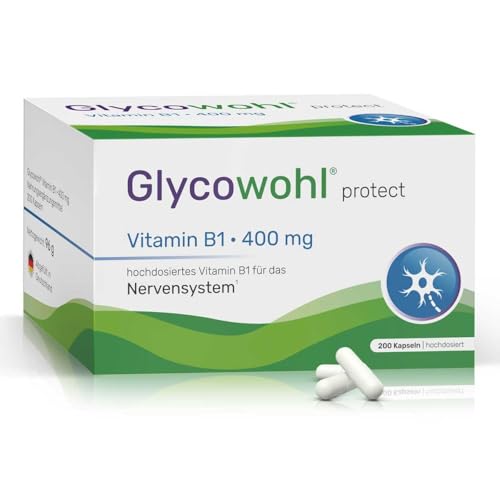 Glycowohl® protect Vitamin B1 (Thiamin) · 400 mg | 200 Kapseln | Hochdosiert für das Nervensystem | OHNE Titandioxid & Magnesiumstearat | Vegan | in Deutschland hergestellt