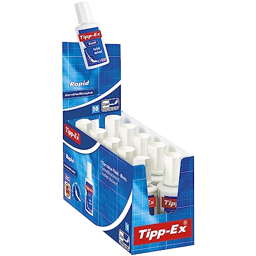 Tipp-Ex 8119143 Rapid Korrekturfluid mit Auftragsschwämmchen, je 25ml, 10er Pack, Ideal für das Büro, das Home Office oder die Schule