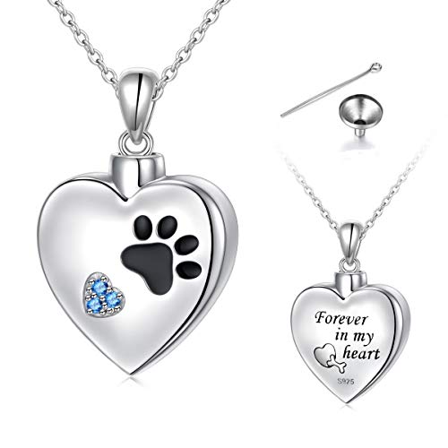 Flyow Pfotenabdruck Urne Halsketten für Asche für Damen Mädchen Feuerbestattung Schmuck 925 Sterling Silber Ewigkeit Memorial für Immer in Meinem Herzen Asche Andenken Einstellbare Länge