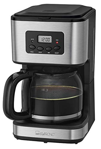 Clatronic® Kaffeemaschine mit Timer, 1,5 Liter Kanne für 12-14 Tassen Kaffee, 24h LCD-Timer, Warmhalte-Automatik, Nachtropfschutz, herausnehmbarer Filter, Anzeige & Kontrollleuchten, 900W - KA 3642