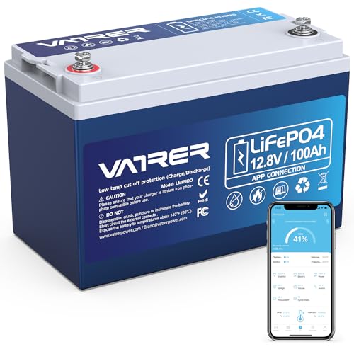 VATRER POWER 12V 100AH Bluetooth LiFePO4 Lithium Batterie mit 100A BMS 5000 Zyklen Lithium Akku 1280W Abschaltschutz bei Niedriger Temperatur Perfekter für Wohnmobil, Solar & Off-Grid-Anwendungen