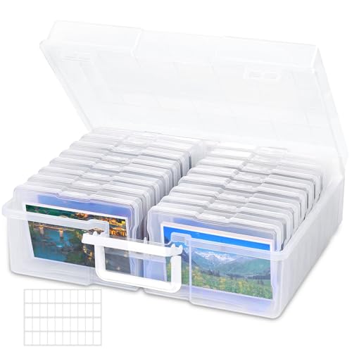 ZHHGOO Fotoaufbewahrungsbox,16 Pcs Foto Organizer Kunststoff,Fotoboxen zur Aufbewahrung für Transparent mit Aufklebern,Foto Aufbewahrungsbehälter für Saatgut Handwerk Karten,Bürobedarf,Stempel