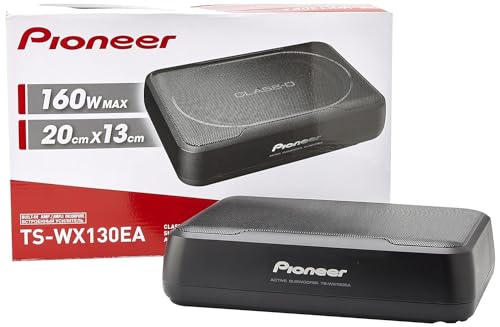 Pioneer TS-WX130EA Aktivsubwoofer, kompakter 20 cm Class-D Subwoofer (160 W), Montage unter dem Sitz oder im Kofferaum, Aluminium-Gehäuse, schwarz, 280 x 200 x 70