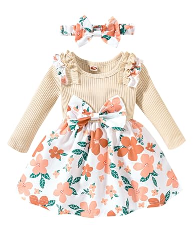 Borlai Kleinkind Baby Mädchen Kleidung Set Langarm Rüschen Strampler Kleid Floral Gedruckt Bow Rock Jumpsuit Onesie Outfit