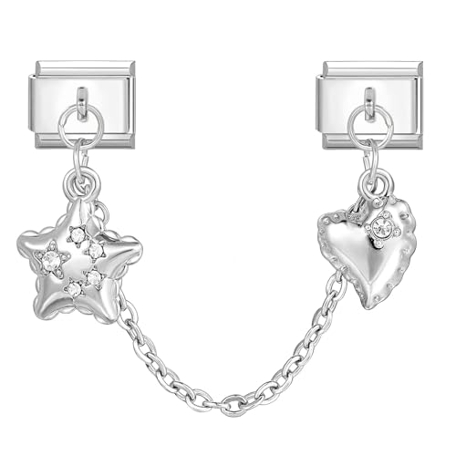 MJARTORIA Italian Charm Bracelet Charms Anhänger Abnehmbar 9mm Edelstahl Silber Module für Italienische Armband Glieder Charms Armbänder Geschenk für Damen Mädchen Herz Silber