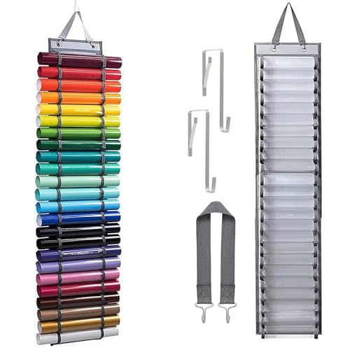 Serenelight Vinyl-Aufbewahrungsregal mit 24 Fächern,Vinyl Rollen Organizer, Vinyl Rollenhalter, Hängetasche für Aufbewahren Wärmeübertragung, Papier, Geschenkpapier, Kreuzstich-Stickerei (Grau)