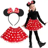 GEERDAN Mädchen Maus Mouse Kostüm, Rot Tutu mit weiß Gepunktet+Haarreifen mit Maus Ohren mit Roter Schleife, Kinder Tüll Rock, für Karneval, Halloween, Cosplay, Mottopartys, Fasching Party