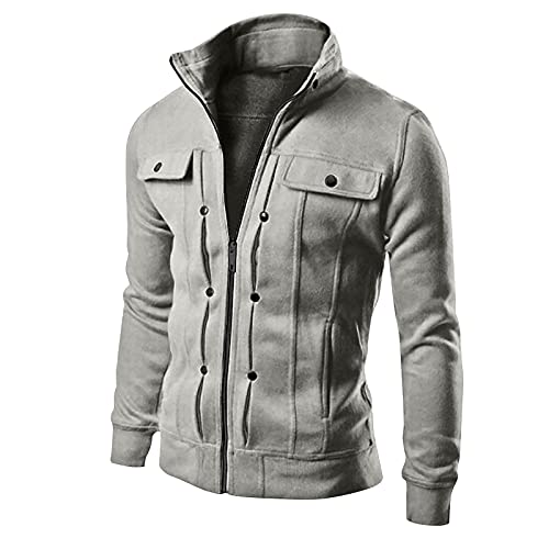 uxxnjfg Herren Winterjacke Übergangsjacke Warme Bomberjacke Zipper mit Stehkragen Arbeitsjacke Business Locker Arbeits Outdoor Jacken Modern Langarm Wintermantel Oberbekleidung Grau L