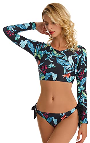 SEAUR Zweiteiliger Badeanzug Damen Langarm Rash Guard UPF 50+ Sonnenschutz Schwimmanzug Slim Fit Bikini Bademode UV Schutz Shirt Badeshorts - S