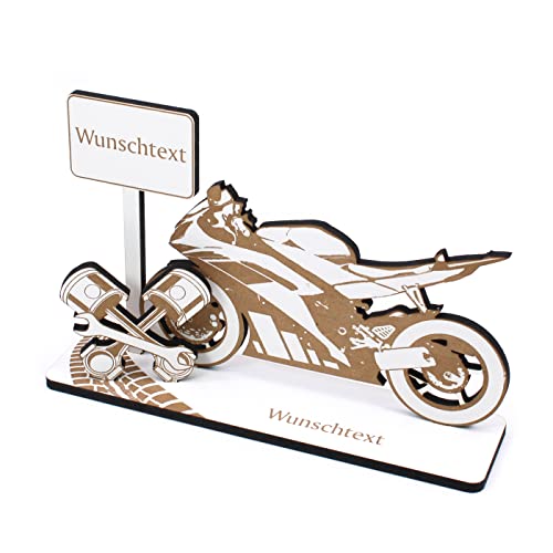 Geldgeschenk Motorrad Rennmaschine - inkl. Wunschtext - Schild für Geld Gutschein Gutscheingeschenk Motorradfahrer Biker - 20 x 13 cm