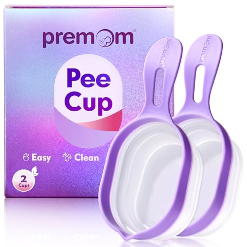 Premom Wiederverwendbarer Urinbecher: 2 x zusammenklappbarer Probenbecher Probenbehälter Auffangbecher für Urin, Füllmenge 50 ml | Einfach zu verwenden und zu reinigen