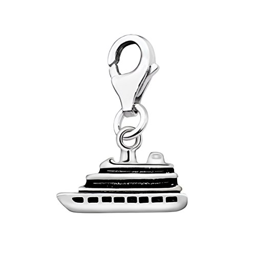 Quiges Charm Anhänger 3D Kreuzfahrt Schiff 925 Silber mit Karabinerverschluss für Bettelarmband