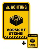 EppoBrand 2x "Achtung Vorsicht Steine" Lustiger Vinyl Aufkleber Kinderzimmer Tür Wand Möbel Warn Schild 17x13cm & 7x5cm für Lego Spielzimmer