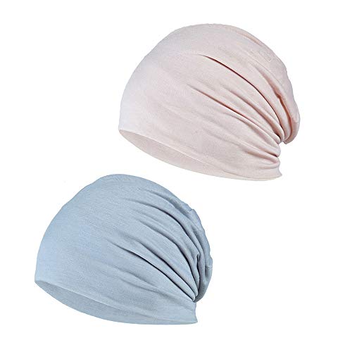 YOFASEN Slouchy Beanie Mütze - Chemo Cancer Kopfbedeckung aus Baumwolle Schlafmütze Turban Kopfbedeckung Strecken Muslimisches Kopftuch für Frauen Männer(2er Pack), beige + hellgrau, One Size
