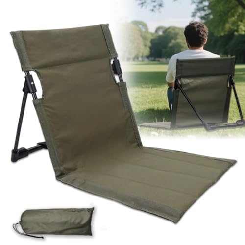 Zinueen Bodenstuhl mit Rückenlehne Strandmatte Klappstuhl Strandkorb tragbare Sitzgelegenheit für Camping Picknick Outdooraktivitäten, Bodenstuhl mit Stützbügel (Grün)