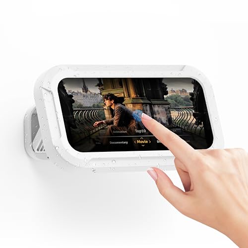 Handyhalterung Dusche Wasserdicht, 360° Drehbare Verstellbare Duschehalterung, Wall Mount Handy Wandhalterung Ständer mit HD Touchscreen für Bad, Küche, Kompatibel Weniger Als 7'' Smartphones, Weiß