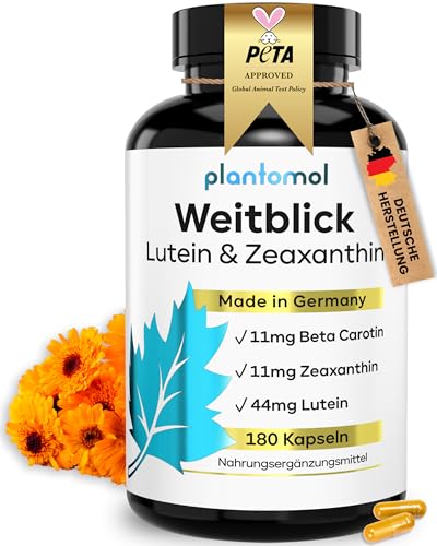 Weitblick - 180 Lutein Zeaxanthin Kapseln - Augenvitamine hochdosiert mit 44mg Lutein + 11mg Zeaxanthin + 11mg Beta Carotin & Vitamin A - 6 MONATSVORRAT