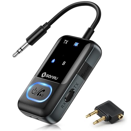 Bluetooth 5.3 Adapter Transmitter Flugzeug, SONRU 2 in 1 Bluetooth Sender Empfänger Bluetooth Sender Klinke AUX 3,5mm Bluetooth Transmitter Receiver für 2 Kopfhörer, Stereoanlage, Autoradio, TV