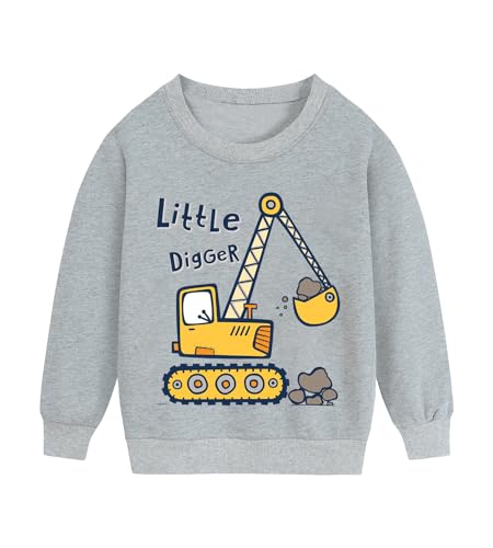 DHASIUE Sweatshirts für Kleinkinder Jungen Langarmshirts Baumwolle Digger Tops Winter Pullover Baby Jungen Activewear Bagger Grau 2 Jahre 92