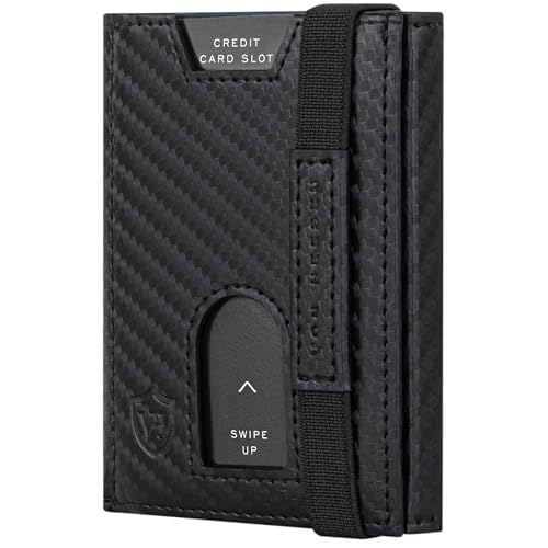 VON HEESEN Leder Slim Wallet - Geldbeutel mit RFID Schutz - Mini Geldbörse für Herren und Damen - Kartenetui Echtleder Karten Portemonnaie klein - Kreditkartenetui Carbon-Schwarz