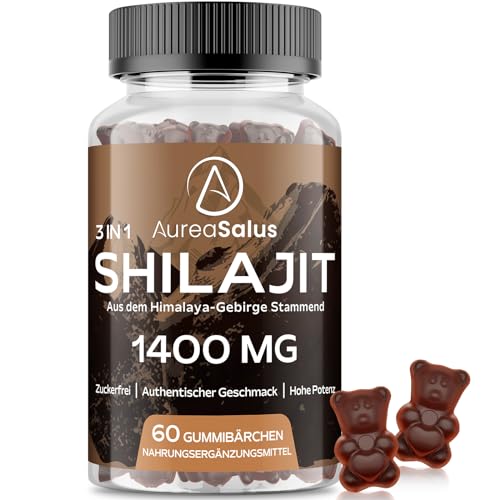 Shilajit-Gummis 1400mg, Shilajit-Ergänzung mit Chaga und Ashwagandha für Männer und Frauen, reich an 85+ Mineralien, hergestellt aus reinem Himalaya Shilajit-Harz, zuckerfrei