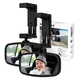 Baby Auto Rückspiegel, Kinderspiegel Auto mit Gefederten Clips, Glas-Spiegel, 360° Drehbar, Spiegel für Kindersitz Auto für Meisten Auto(129 * 65.8mm) (2 Schwarz)