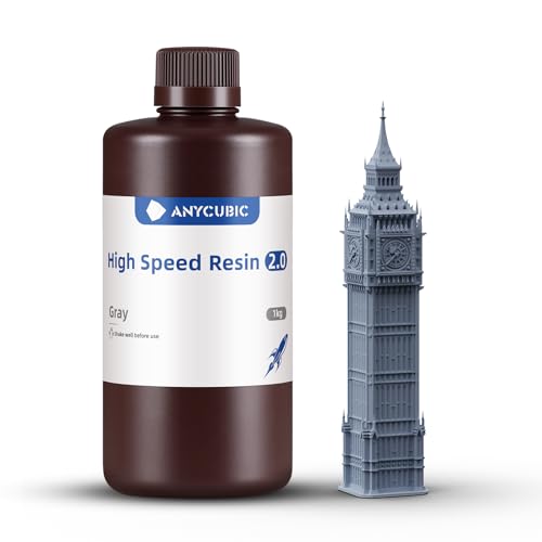 ANYCUBIC High Speed ​​2.0 3D Drucker Resin, Hochaktives, Niedrigviskoses und Hochliquides 3D-Harz, 170 mm/h Ultrahochgeschwindigkeitsdruck mit Anycubic Photon Mono M7 Pro 3D Drucker, Grau, 1000g