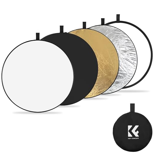 K&F Concept 5-in-1 Reflektor Fotografie-Kit, Faltreflektor mit Aufbewahrungstasche (80 cm), Durchscheinend, Silber, Gold, Weiß und Schwarz Runde Reflektoren für Fotografie,Außenbeleuchtung