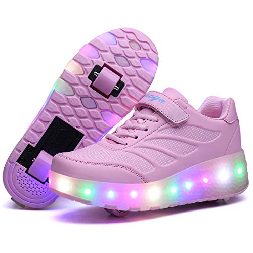 YongerYong Jungen Mädchen LED Blinkend Schuhe Mit Rollen Skate Automatisch Einziehbar Komfort Räder Blinkschuhe Skateboardschuhe Outdoor Sportschuhe