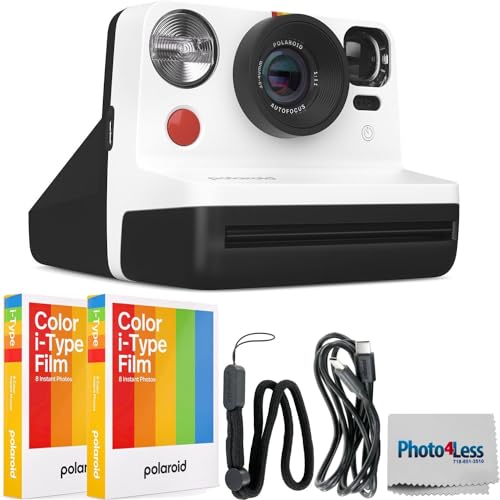 Polaroid Now 2. Generation I-Type Sofortbildkamera (rot) Bundle mit Polaroid-Farbfilm für I-Type x2 und Kamera-Objektivtuch (4 Stück) (Schwarz und Weiß)