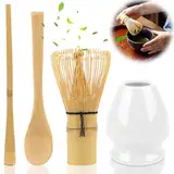 Matcha Kit Set, Japanisches Matcha Schneebesen Set,Matcha-Schneebesen,Traditionelle Schaufel,Schneebesenhalter,Bambusbesen Matcha Für Die Traditionelle Zubereitung Von Matcha Tee(4pcs)