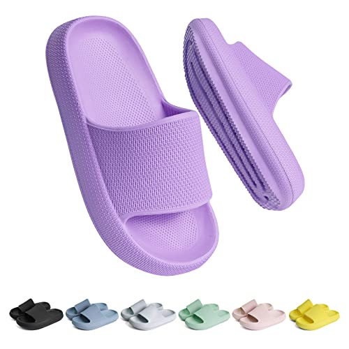 Buwege Unisex Kinder Badelatschen Jungen Mädchen badeschlappen Cozy Slides Wolken Schlappen Original EVA Weiche Dicke Sohle Rutschfeste Schwimmbad Strand Badeschuhe Violett 35 EU