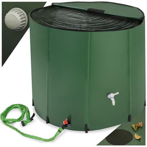 tectake® Regenwassertank für Garten und Camping, Tonne faltbar, Regentonne mit Deckel und Wasserhahn, Wassertank, Regenwassersammler, Zisterne, Regenfass mit Hahn, Wassertonne - 750 l