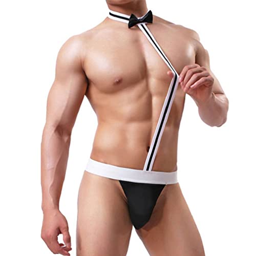 Cozyan Borat Mankini Herren Sexy Mankini Borat Unterwäsche Thong Swimsuit Butler Kostüm Kellner Outfit Hosenträger Lustiges Neuheitsgeschenk (Schwarz)