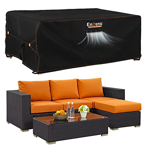 Enzeno Gartenmöbel Abdeckung Wasserdicht,Winterfest Abdeckplane Gartenmöbel,420D Oxford Schutzhülle Gartentisch,Abdeckung Gartenmöbel Tisch für Gartentisch Sitzgruppe,Rechteckig 220x150x90cm
