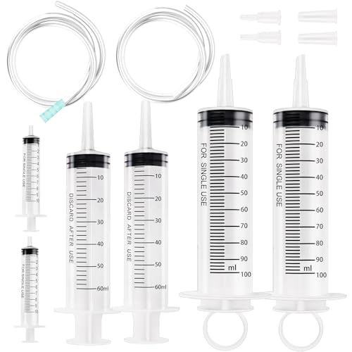 RYMALL 10ml+100ml+60ml Kunststoff Spritze mit Schlauch Wiederverwendbare flüssige Spritzen Plastikspritze mit Kapazität für Labor Industrie Garten und Haustierfütterung (Individuelles Paket)