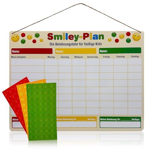 ewtshop® Smiley Belohnungstafel, magnetisch / Belohnungstafel mit Smiley-Magneten für bis zu DREI Kinder, 40 x 30 cm