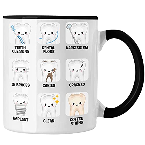 Trendation - Zahnmedizinische Fachangestellte Tasse Geschenk Lustig Zahnarzt Damen Geschenkidee Zahnarzthelferin LOVE Zahnarzt Zahnärztin (Schwarz)