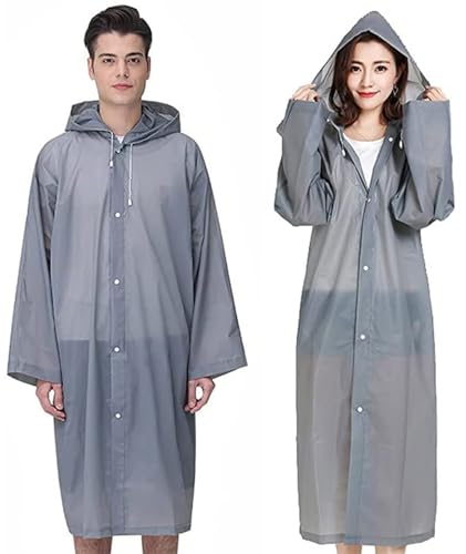 GUKOY 2 Stück Regenponcho Regenmantel Herren Damen Wasserdicht, Eva Regenbekleidung Regencape Regenjacke Regen Zubehör für Wandern Radfahren Camping und Reisen (Grau+Grau)