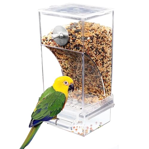 Jortmrd Automatischer Futterspender Vogel Transparent Vogelfutterspender Käfig Acryl Futterautomat Papageien Vogelfutterhaus für Wellensittiche Nymphensittiche Finken Sittiche